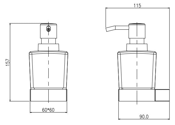 Denby Soap dispenser and holder - Chrome dimensions diagram