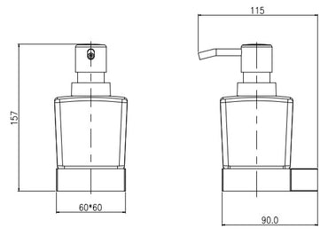 Denby Soap dispenser and holder - Chrome dimensions diagram