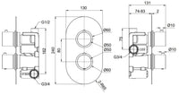 Brancaster Single outlet concealed thermostatic - Chrome dimensions diagram