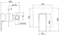 Elveden Wall mounted concealed mixer - Chrome dimensions diagram