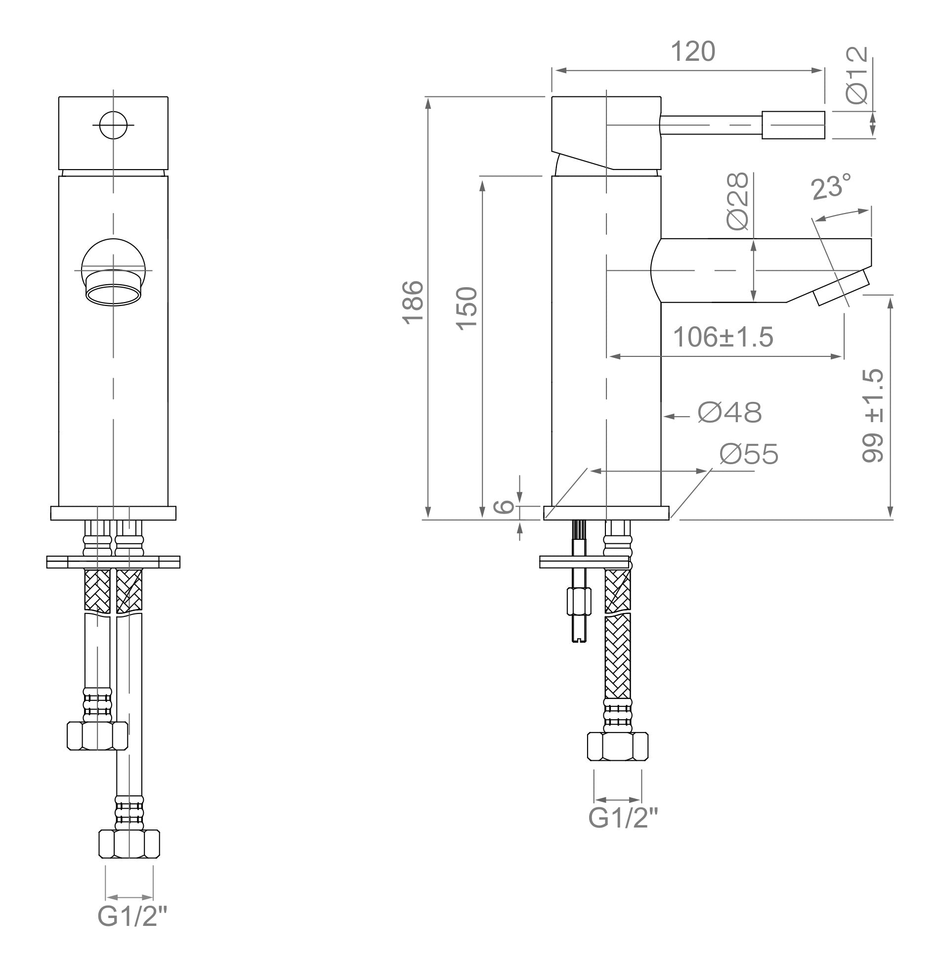 Fenwick Mono Basin Mixer - Chrome dimensions diagram
