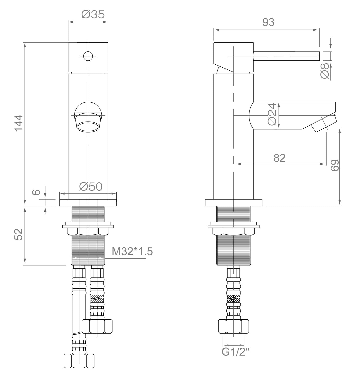 Fenwick Mini mono basin mixer - Chrome dimensions diagram