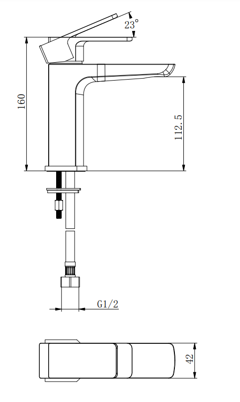 Harwich Basin mono mixer inc. sprung waste - Chrome dimensions diagram