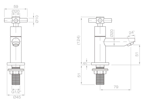 Ivinghoe Basin Taps - Chrome dimensions diagram