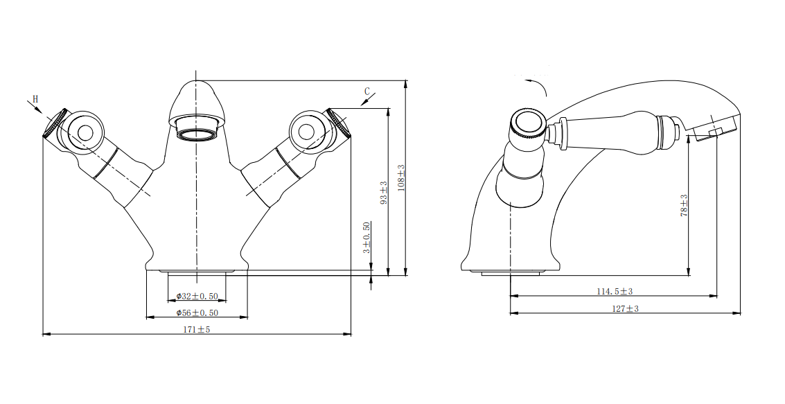 Kimble Mono Basin Mixer - Chrome dimensions diagram