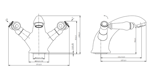 Kimble Mono Basin Mixer - Chrome dimensions diagram