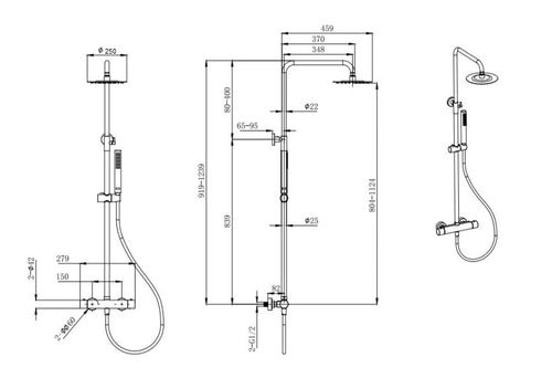 Malton Brushed Brass Cool Touch Thermostatic Shower - Brushed Gold dimensions diagram