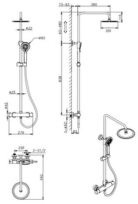 Malton Cool Touch Thermostatic Shower - Chrome dimensions diagram