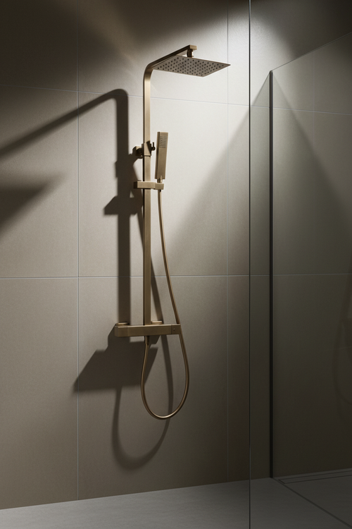 Malton Brushed Brass Cool Touch Thermostatic Shower - Brushed Bronze
