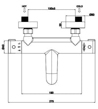 Malton Deck Mounted Thermostatic Bath Shower - Chrome dimensions diagram