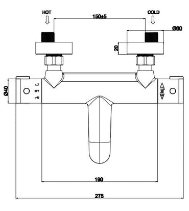Malton Deck Mounted Thermostatic Bath Shower - Chrome dimensions diagram