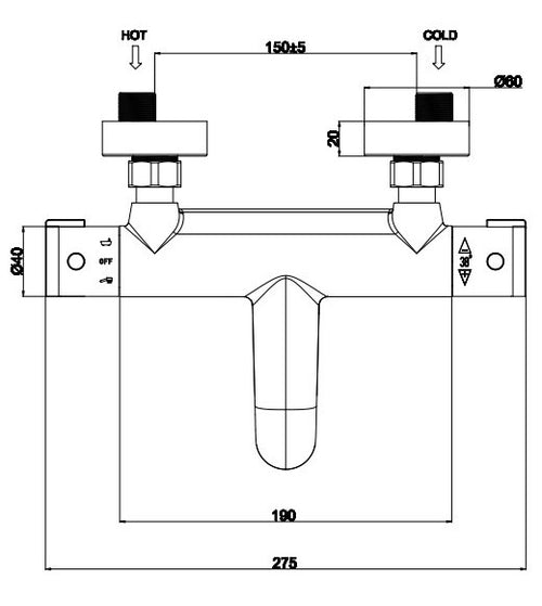 Malton Deck Mounted Thermostatic Bath Shower - Chrome dimensions diagram