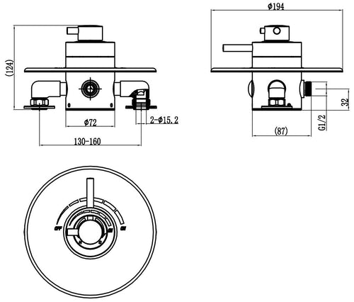 Malton Concentric concealed - Chrome dimensions diagram
