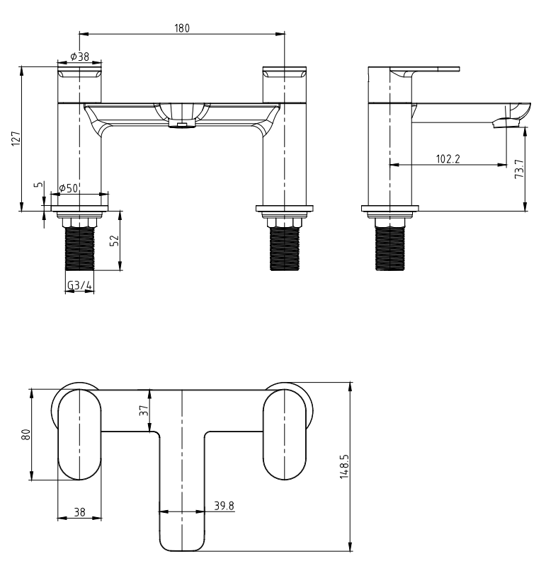 Mereworth Bath filler - Chrome dimensions diagram