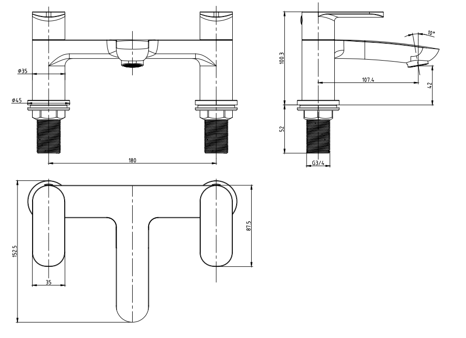 Milbourne Bath Filler - Chrome dimensions diagram