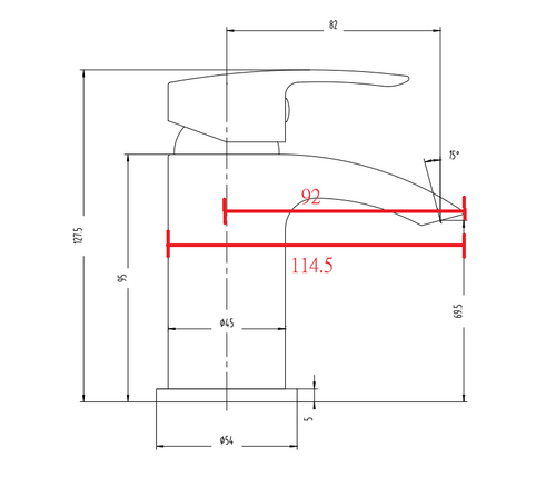 Sedbury Mono Basin Mixer - Brushed Brass dimensions diagram