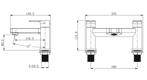 Ugley Deck mounted Bath Filler - Chrome dimensions diagram