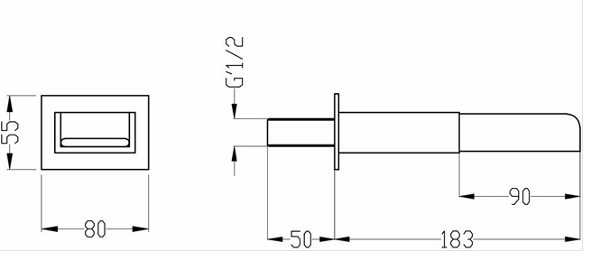 Zetland Waterfall Bath Spout - Chrome dimensions diagram