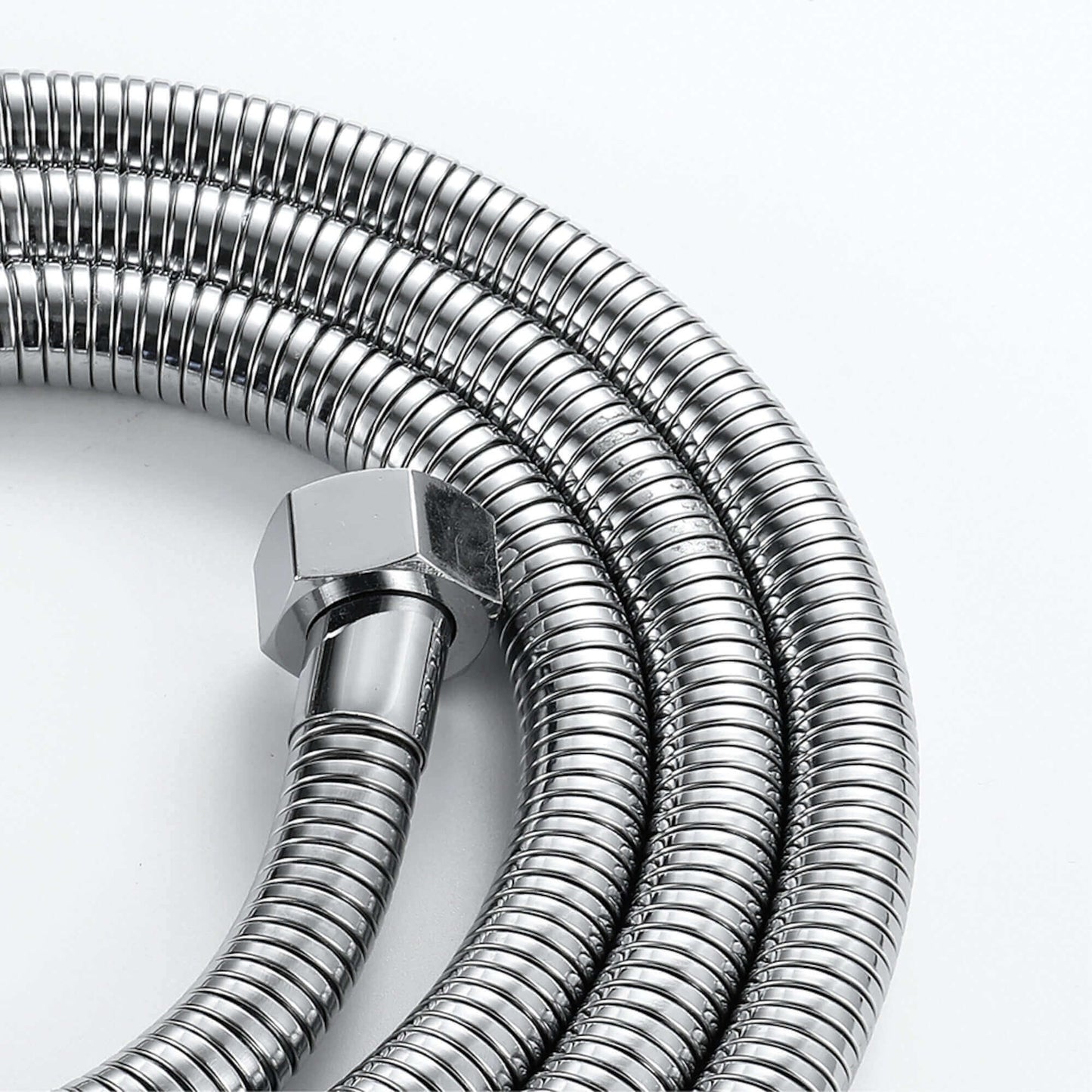 Flexible chrome shower hose with durable construction and universal connector for handheld showerheads