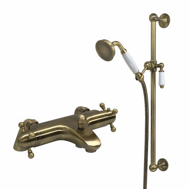 Buy Gallant traditional thermostatic bath shower bar mixer valve deck mounted with slider rail kit - antique brass online UK