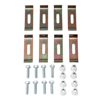 Set of metal mounting clips, screws, and plastic anchors for secure kitchen sink installation