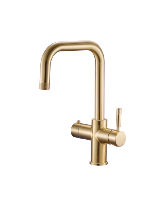 Etna 4-in-1 single lever boiler kitchen sink mixer (knurling handle and spout) - brushed brass (KT7013)