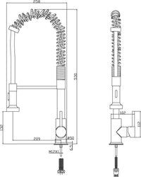 Marlow pull out kitchen sink mixer - chrome dimensions diagram
