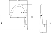 Marlow pull out kitchen sink mixer - chrome dimensions diagram