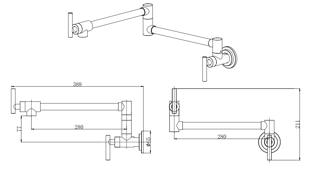Porter wall mounted pot filler kitchen sink mixers - chrome dimensions diagram