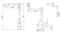 Porter round deck mounted pot filler kitchen sink mixers - chrome dimensions diagram