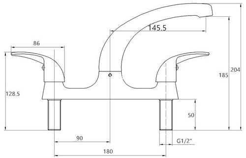 Marlow two hole kitchen sink mixer - chrome dimensions diagram