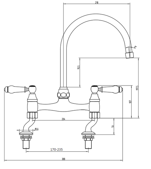 Wenlock traditional kitchen sink mixer - chrome dimensions diagram