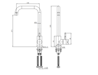 Fenwick Kitchen sink mixer - Brushed Brass dimensions diagram