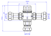 Thermostatic mixing valve - DN22 - chrome dimensions diagram