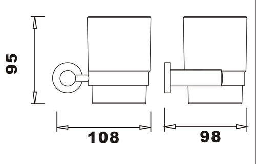 Aldbourne Tumber holder & cup - Chrome dimensions diagram