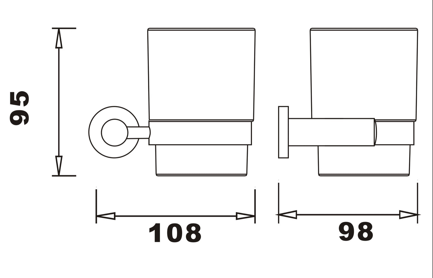 Aldbourne Brushed Brass Tumber holder & cup - Brushed Brass dimensions diagram