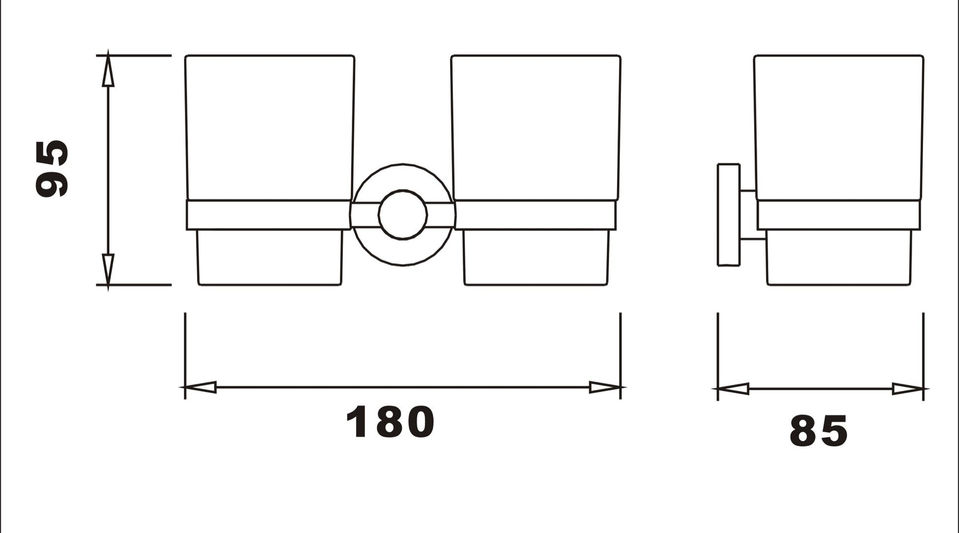 Aldbourne Tumber holder & double cup - Chrome dimensions diagram