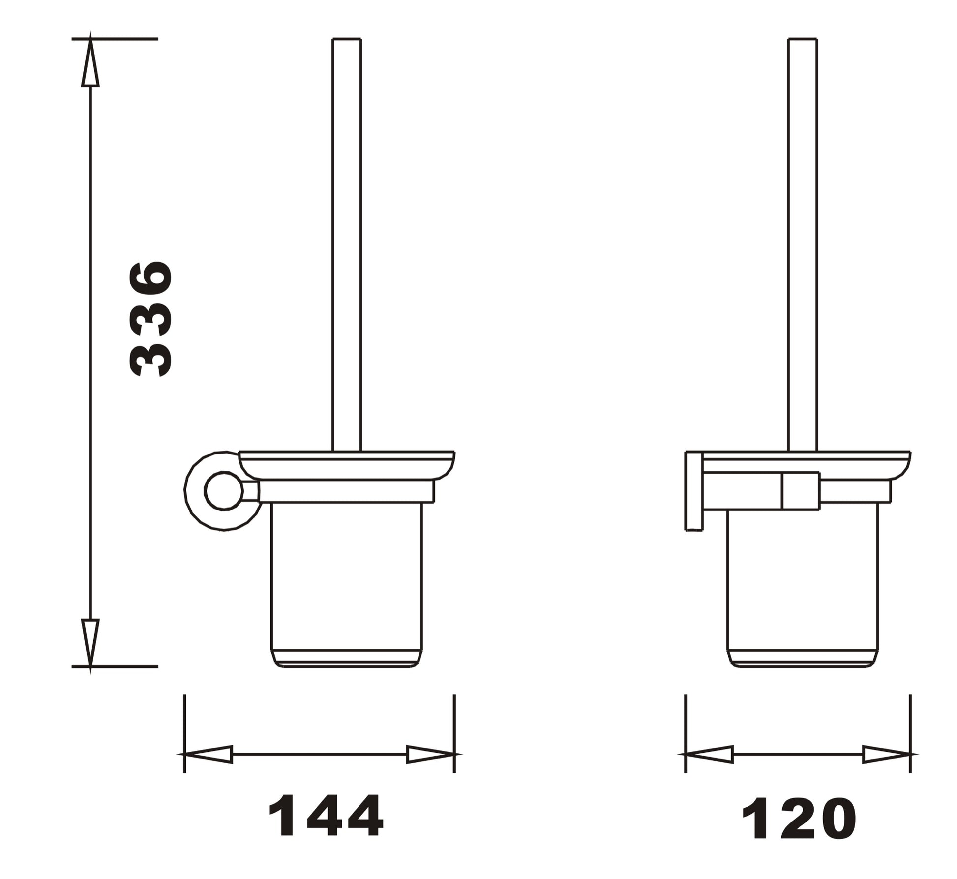 Aldbourne Toilet brush & holder - Chrome dimensions diagram