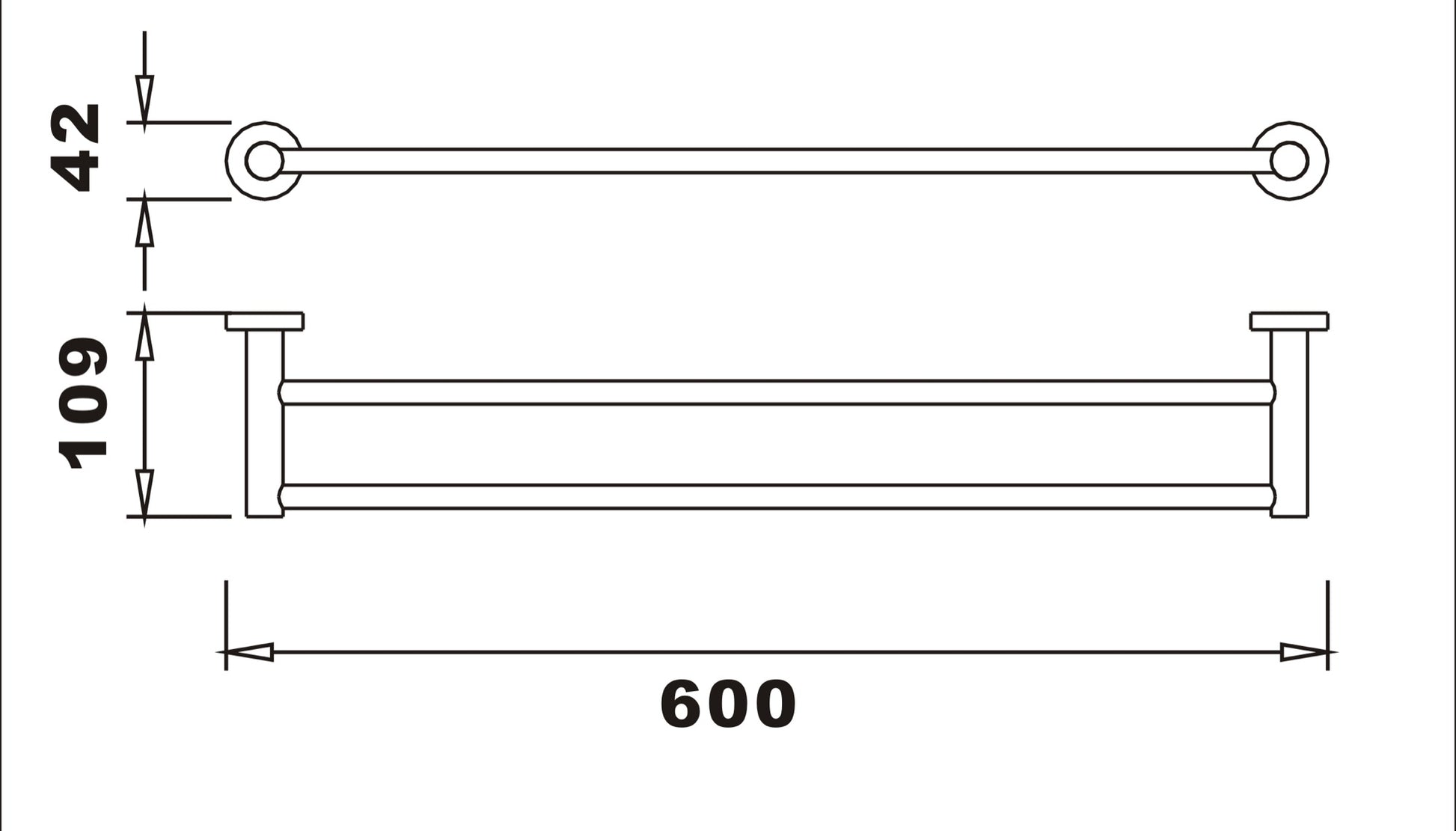 Aldbourne Double towel bar - Chrome dimensions diagram
