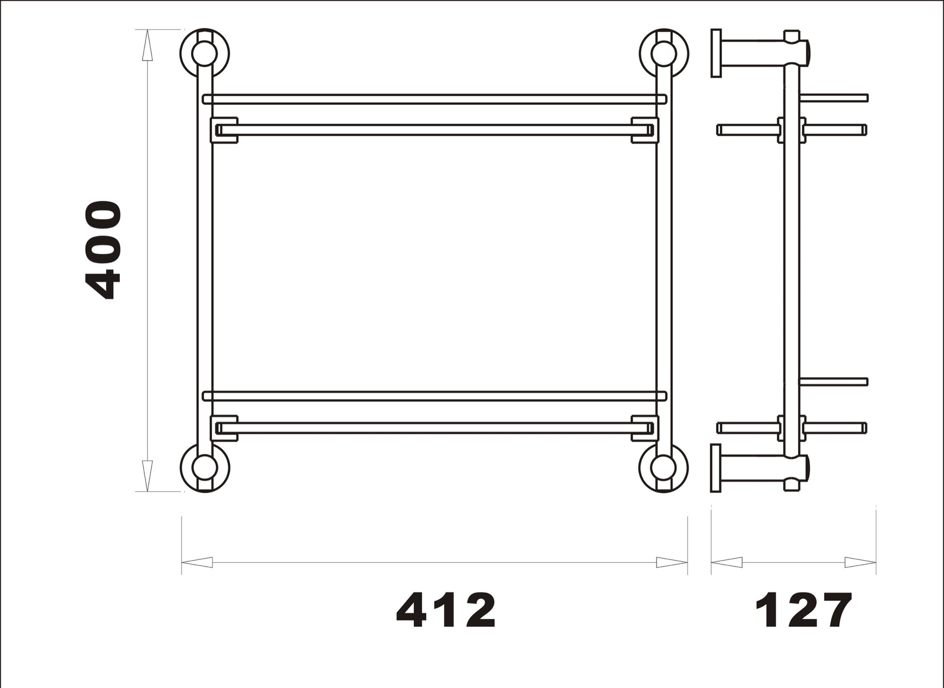 Aldbourne Double glass shelf - Chrome dimensions diagram