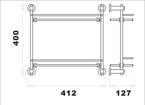 Aldbourne Double glass shelf - Matt Black dimensions diagram