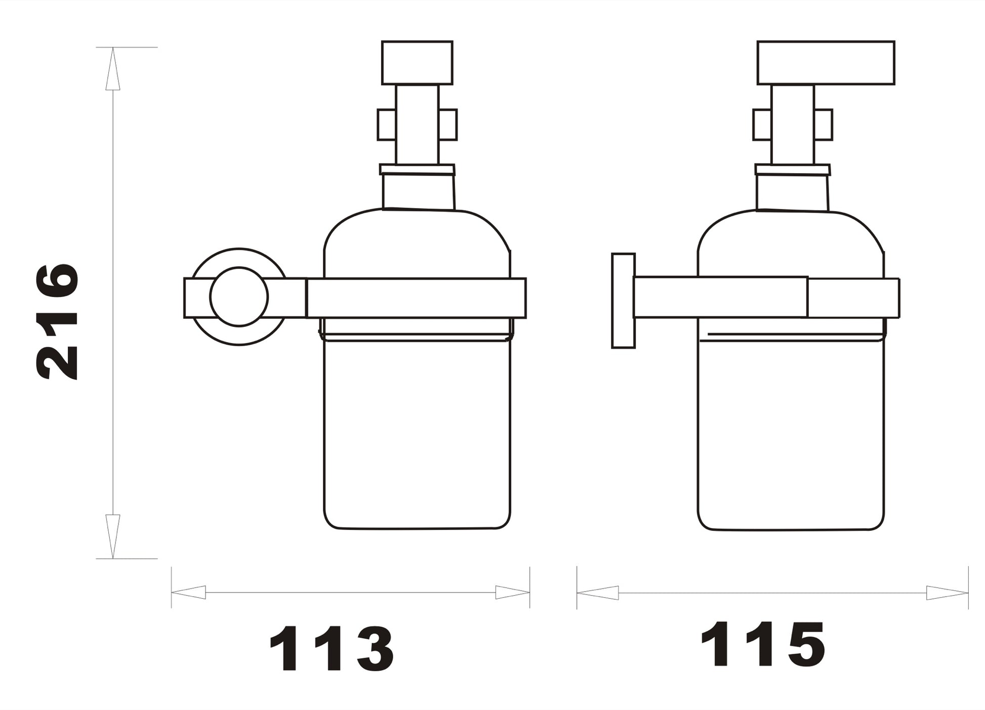 Aldbourne Soap dispenser and holder - Chrome dimensions diagram