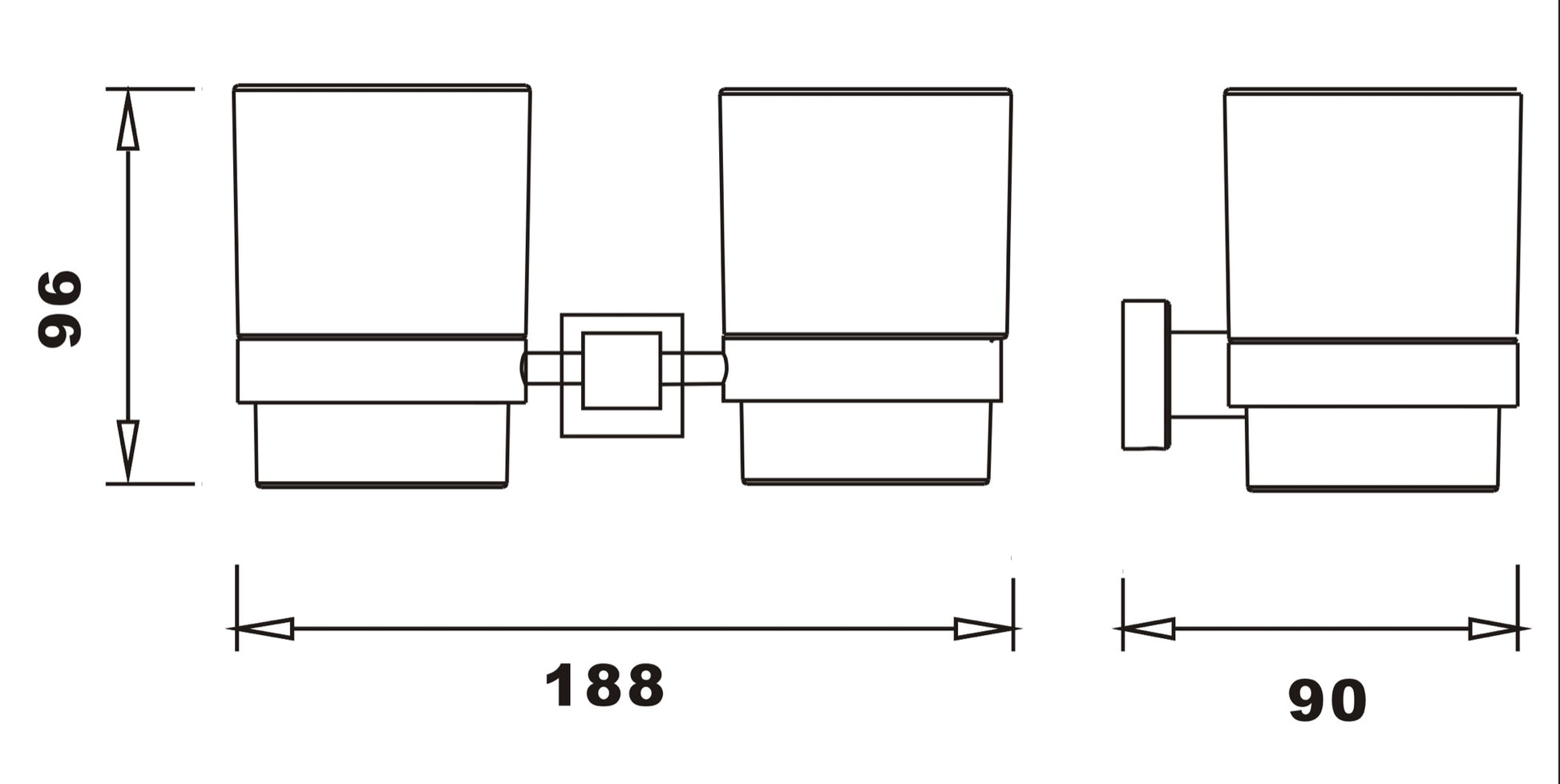 Axbridge Tumber holder & double cup - Chrome dimensions diagram
