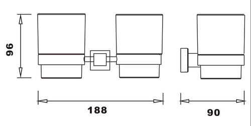 Axbridge Tumber holder & double cup - Chrome dimensions diagram