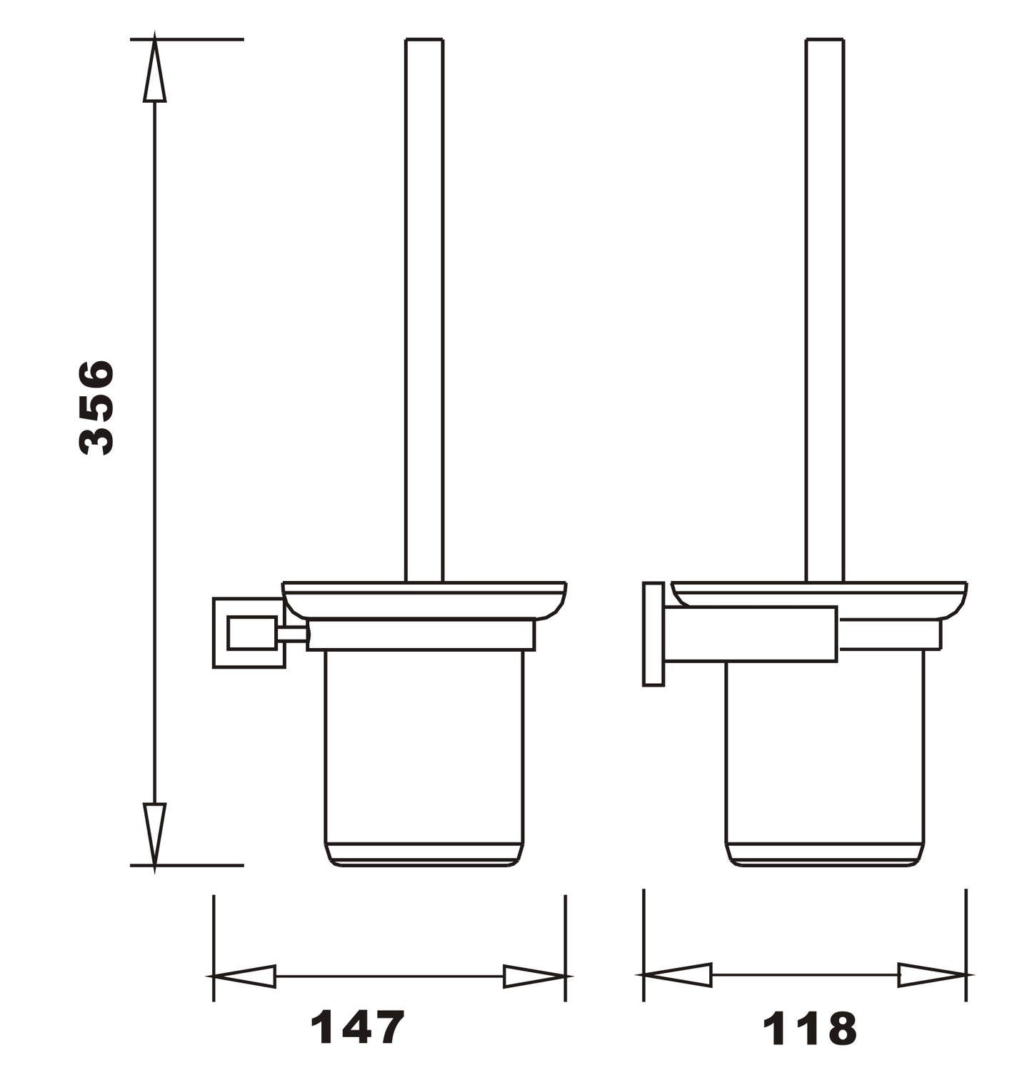 Axbridge Toilet brush & holder - Chrome dimensions diagram