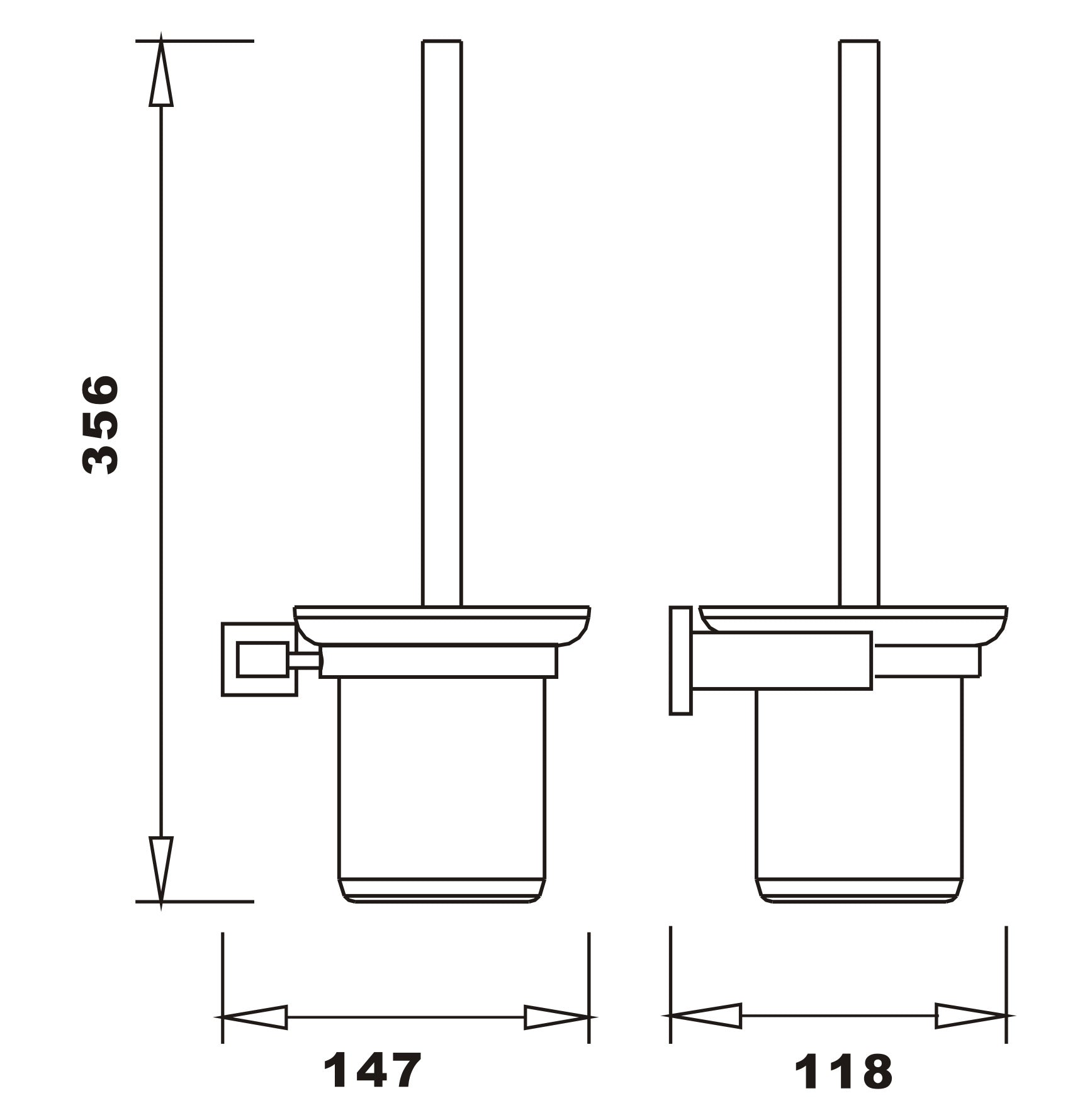 Axbridge Toilet brush & holder - Chrome dimensions diagram