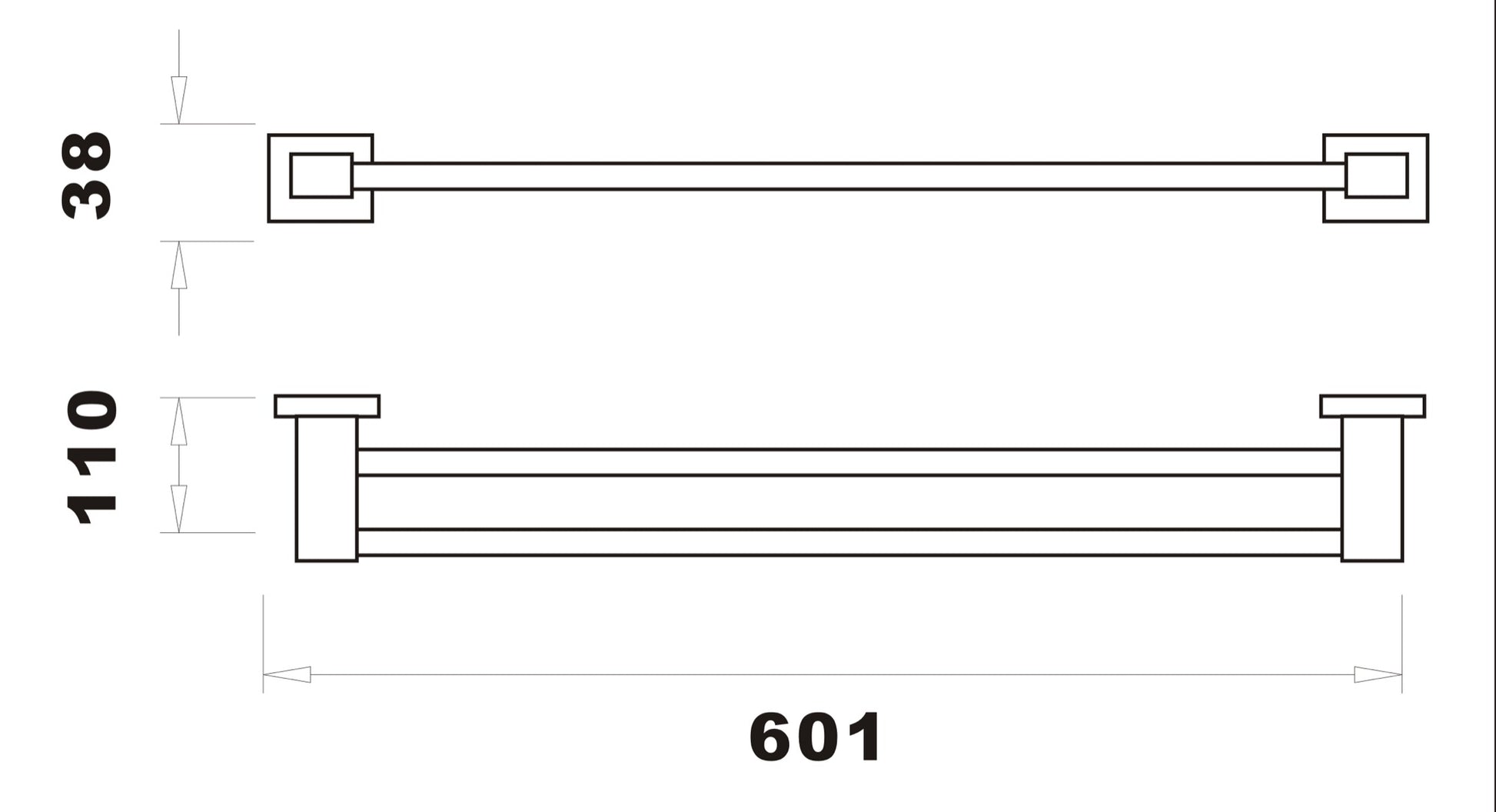 Axbridge Double towel bar - Chrome dimensions diagram
