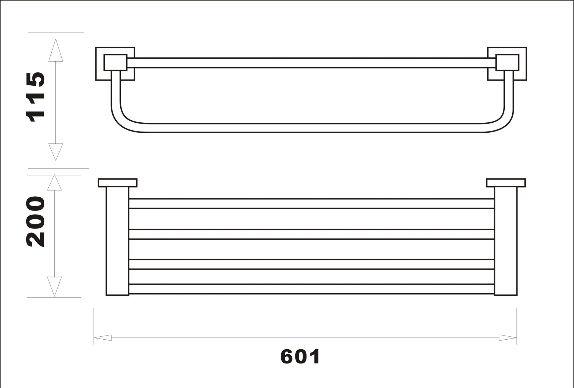Axbridge Towel shelf - Chrome dimensions diagram