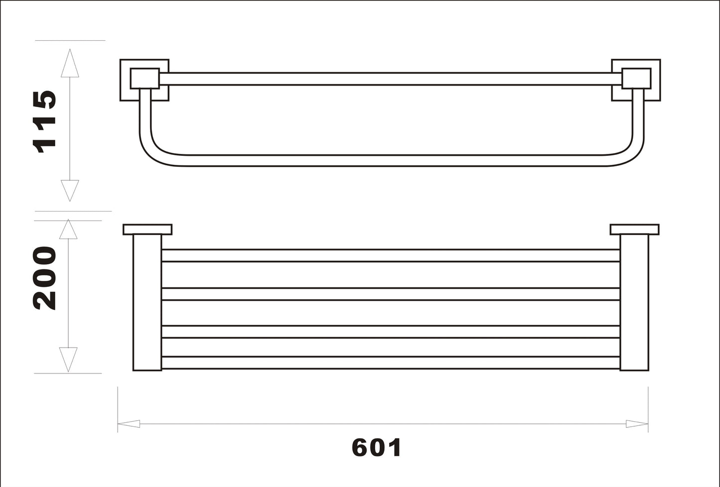 Axbridge Towel shelf - Matt Black dimensions diagram