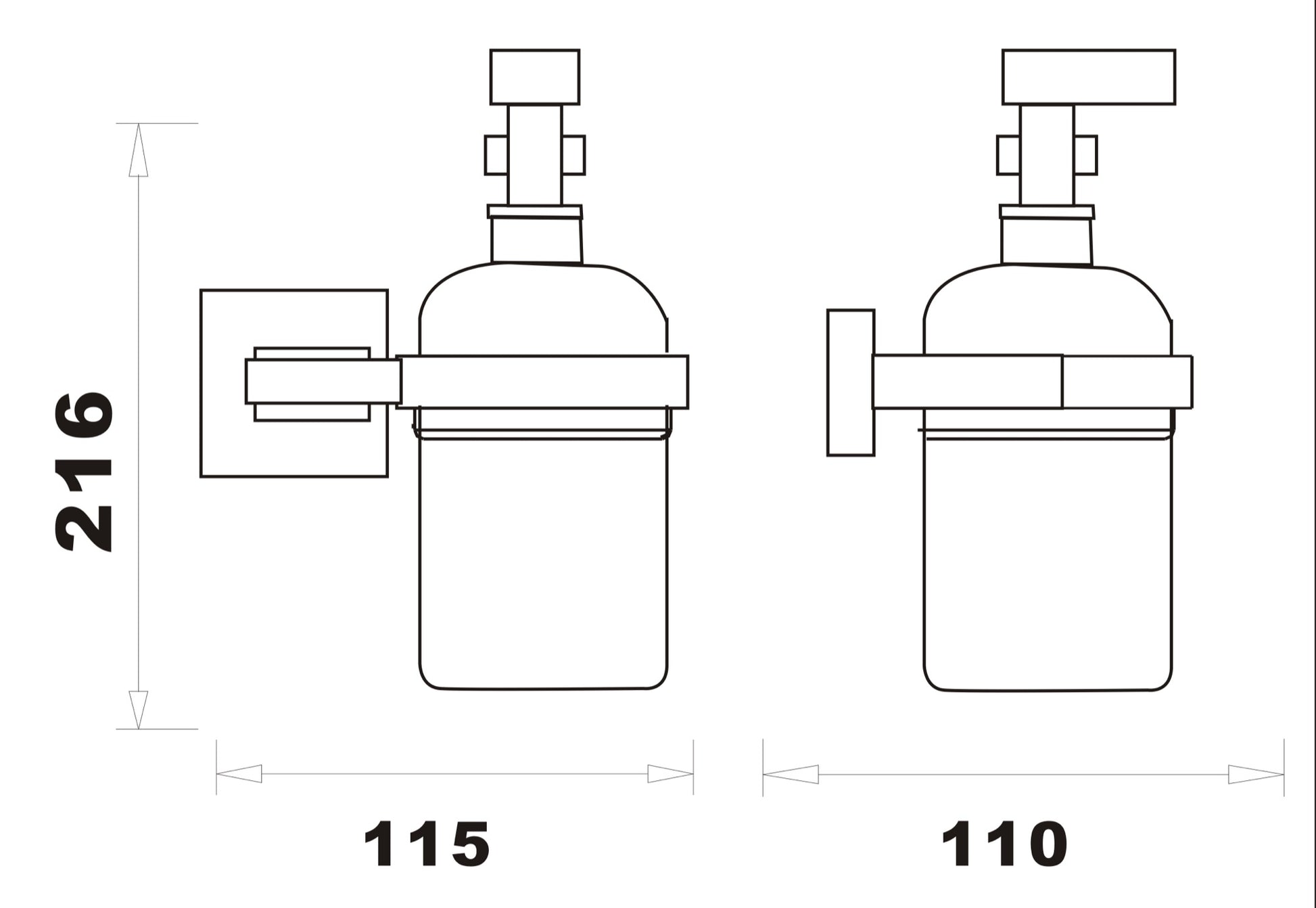 Axbridge Soap dispenser and holder - Chrome dimensions diagram